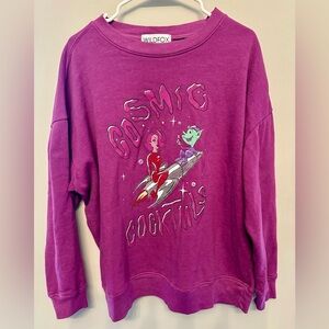 Wildfox Cosmic Cocktails Graphic Alien Magenta Sweater XS